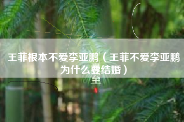 王菲根本不爱李亚鹏（王菲不爱李亚鹏为什么要结婚）