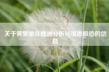 关于黄景瑜许魏洲分析贴细思极恐的信息