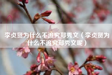 李贞贤为什么不追究郑秀文（李贞贤为什么不追究郑秀文呢）